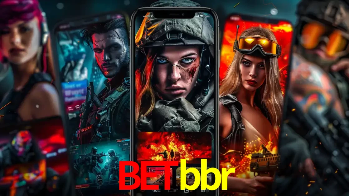 Montagem de telas de celular mostrando diversos personagens, masculinos e femininos, de um jogo de tiro, ilustrando a diversidade de equipes de e-sports para apostar no betbbr.