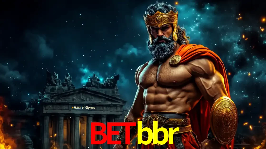 O poderoso Zeus do jogo de slot Gates of Olympus em frente ao seu templo, pronto para lançar multiplicadores divinos e prêmios épicos no cassino online betbbr.